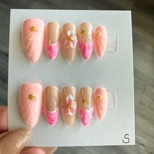 Pink Floral Acrylic Press-On Nail Set